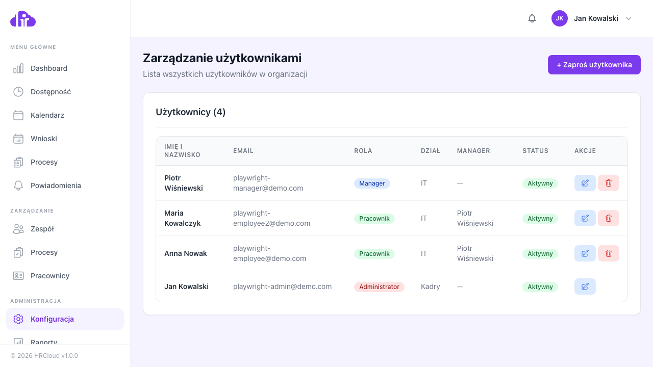 Lista zarządzania pracownikami