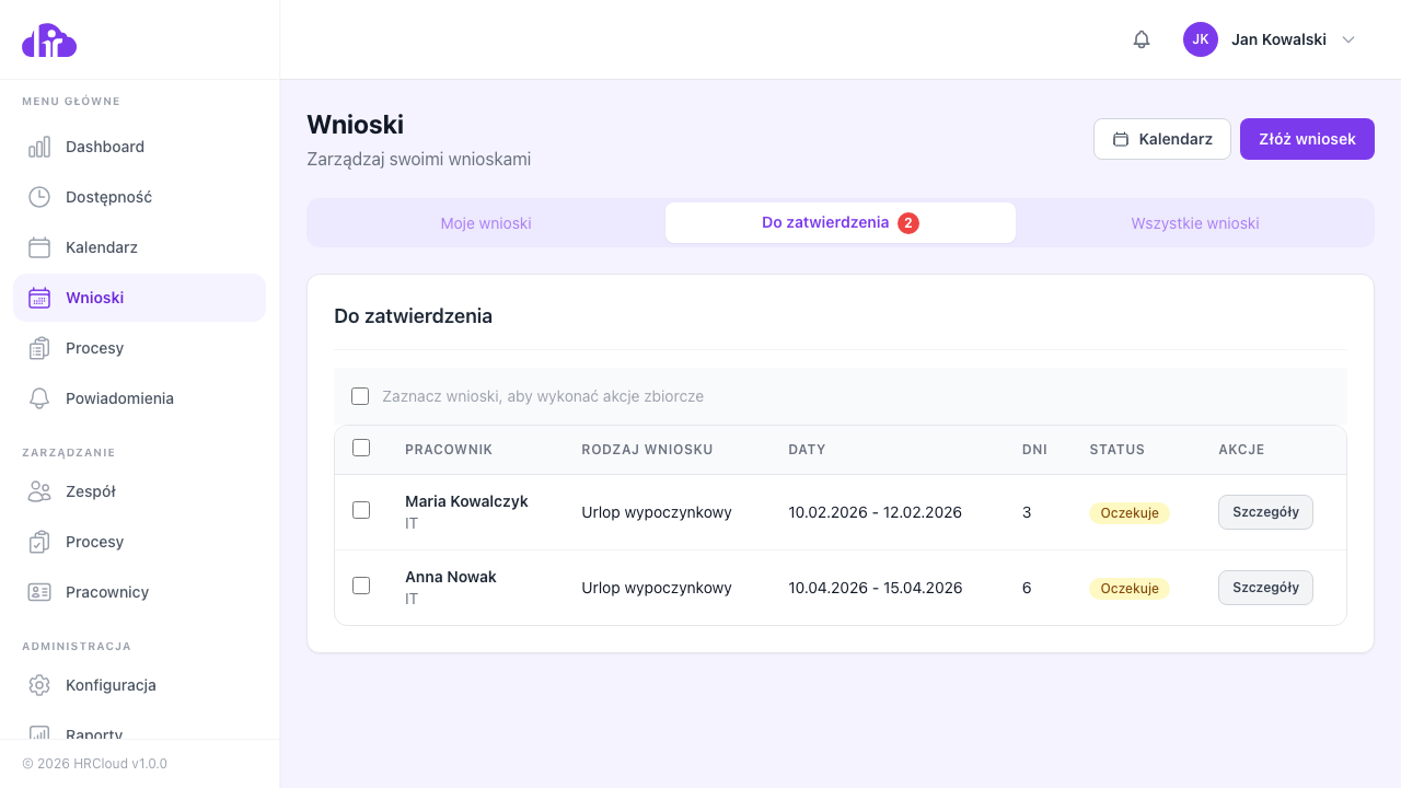 Lista wniosków urlopowych